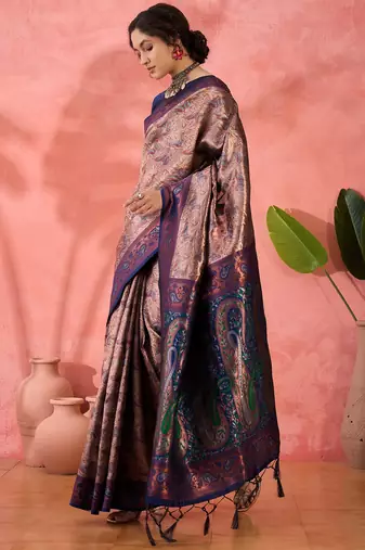 Woven jacquard silk blend blue saree