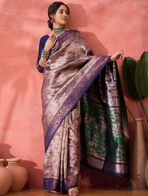 Woven jacquard silk blend blue saree 5