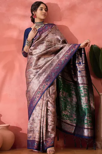 Woven jacquard silk blend blue saree