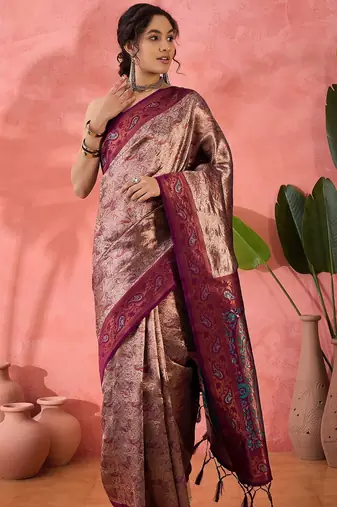 Woven jacquard silk blended wine saree