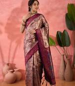 Woven jacquard silk blended wine saree