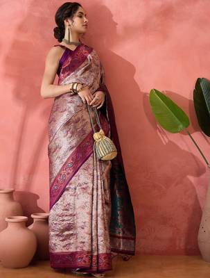Woven jacquard silk blend wine saree 5