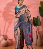 Woven jacquard silk blended teal blue saree