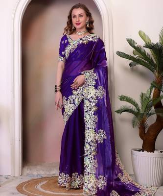 Purple jimmy choo heavy sequins saree 1