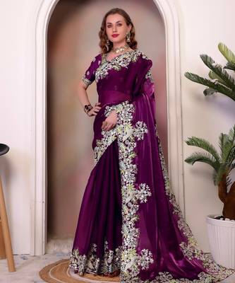 Wine jimmy choo heavy sequins saree 1