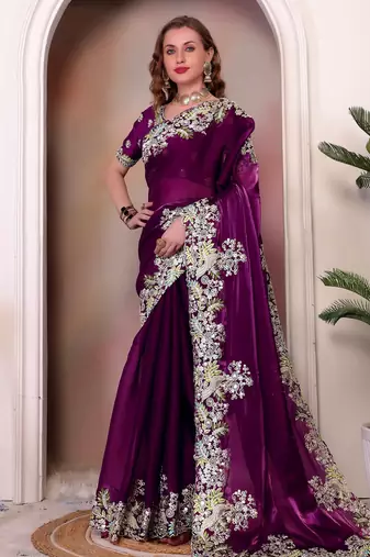 Wine jimmy choo heavy sequins saree