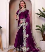 Wine jimmy choo heavy sequins saree