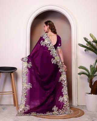 Wine jimmy choo heavy sequins saree 2