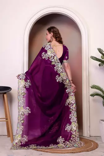 Wine jimmy choo heavy sequins saree
