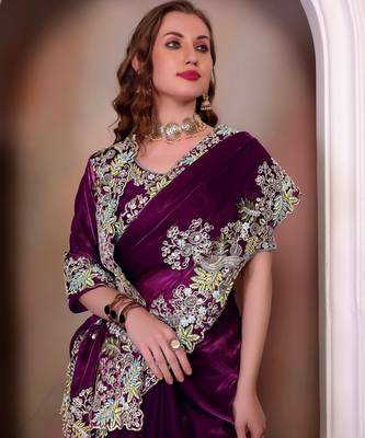 Wine jimmy choo heavy sequins saree 3