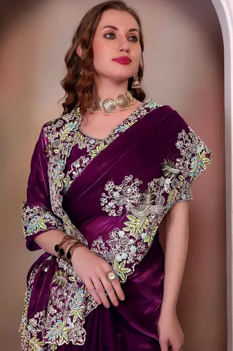 Wine jimmy choo heavy sequins saree