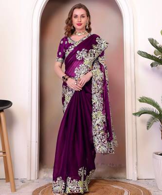Wine jimmy choo heavy sequins saree 4