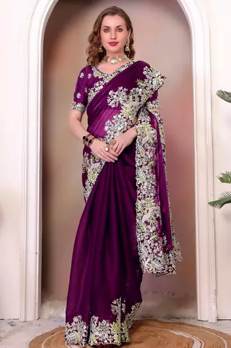 Wine jimmy choo heavy sequins saree