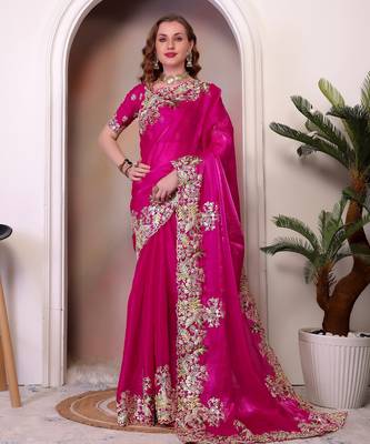 Pink jimmy choo heavy sequins saree 1