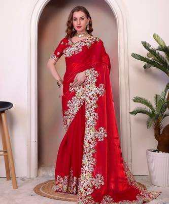 Red jimmy choo heavy sequins saree 1