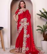 Red jimmy choo heavy sequins saree