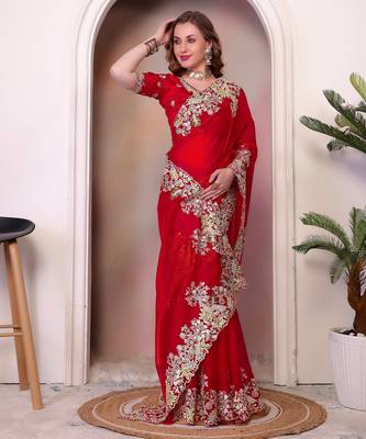 Red jimmy choo heavy sequins saree 2