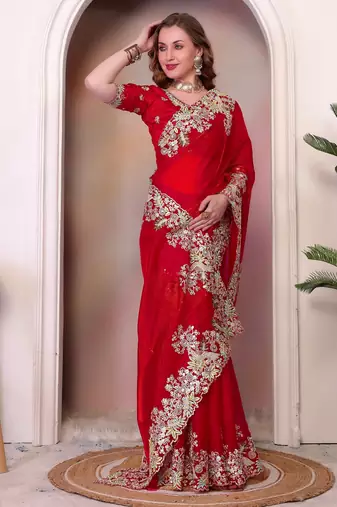 Red jimmy choo heavy sequins saree