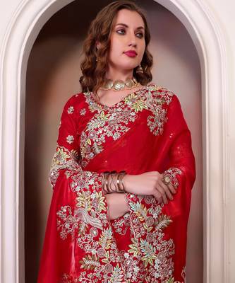 Red jimmy choo heavy sequins saree 3