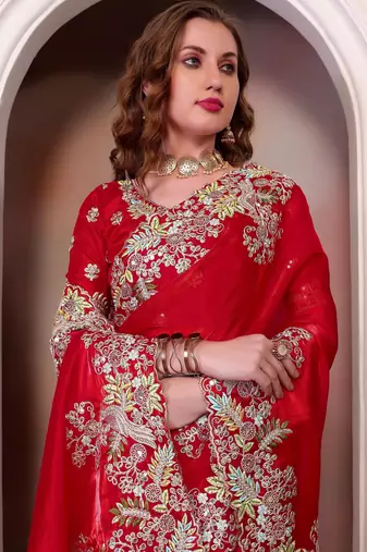 Red jimmy choo heavy sequins saree
