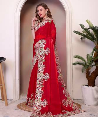 Red jimmy choo heavy sequins saree 4