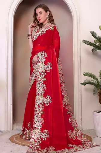 Red jimmy choo heavy sequins saree