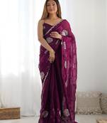 Wine embroidered jimmy choo saree