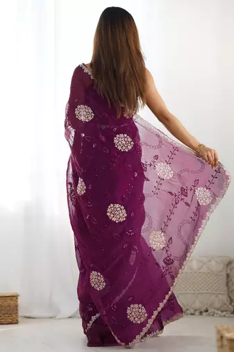 Wine embroidered jimmy choo saree
