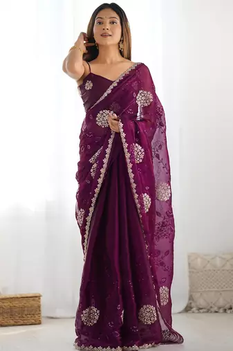 Wine embroidered jimmy choo saree