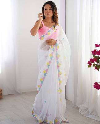 White embroidered jimmy choo saree 1