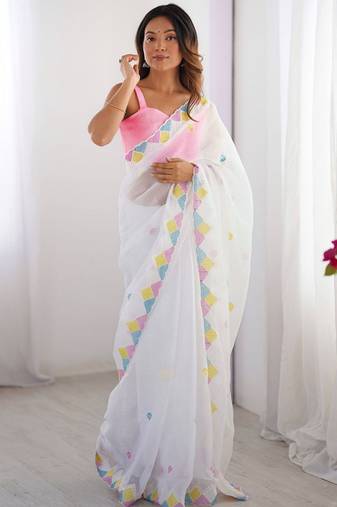 White embroidered jimmy choo saree