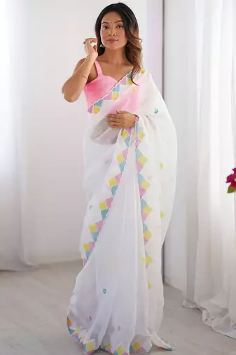 White embroidered jimmy choo saree
