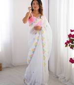 White embroidered jimmy choo saree