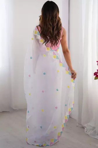White embroidered jimmy choo saree