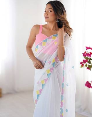 White embroidered jimmy choo saree 3