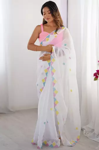 White embroidered jimmy choo saree