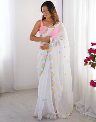 White embroidered jimmy choo saree 5