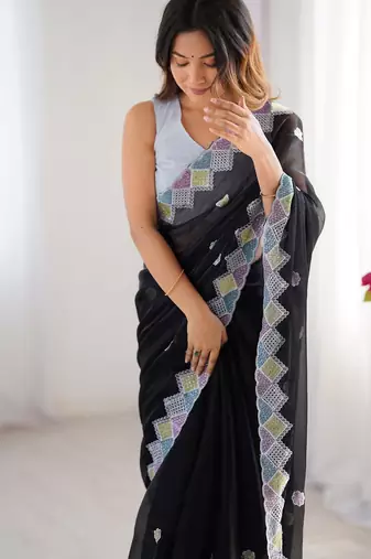 Black embroidered jimmy choo saree