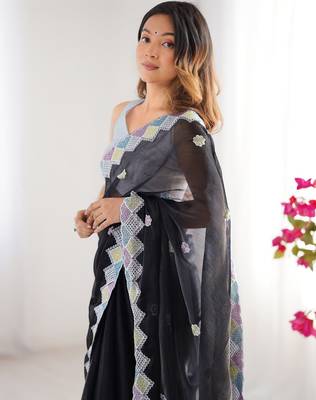 Black embroidered jimmy choo saree 5