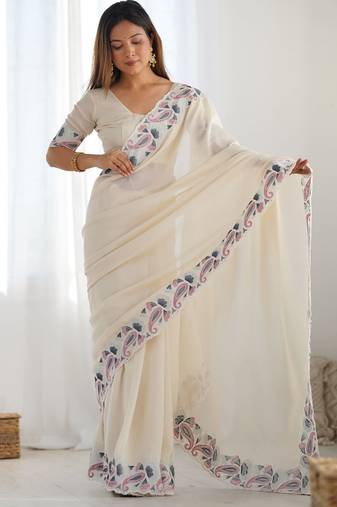 Off white vichitra art silk saree