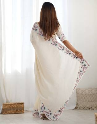 Off white vichitra art silk blend saree 2