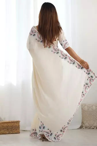Off white vichitra art silk blend saree