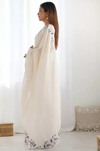 Off white vichitra art silk blend saree