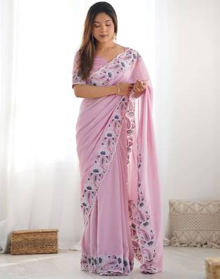 Pink vichitra art silk blend saree 1