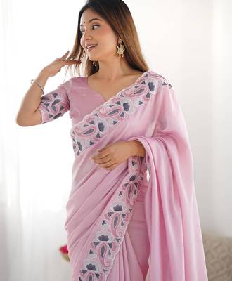 Pink vichitra art silk blend saree 3
