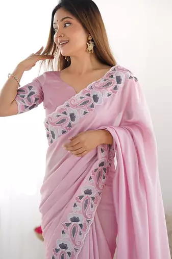Pink vichitra art silk blend saree
