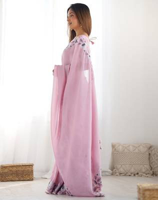 Pink vichitra art silk blend saree 4