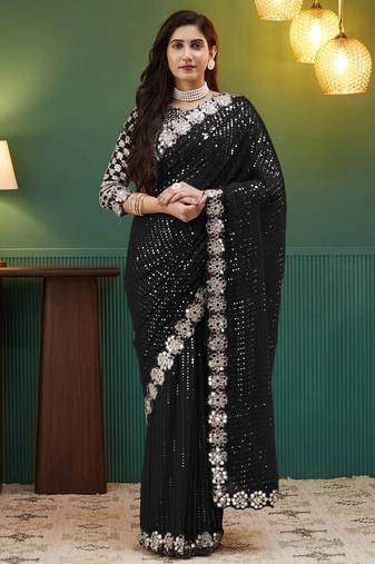 Black georgette wedding saree