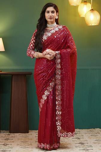 Red georgette wedding saree