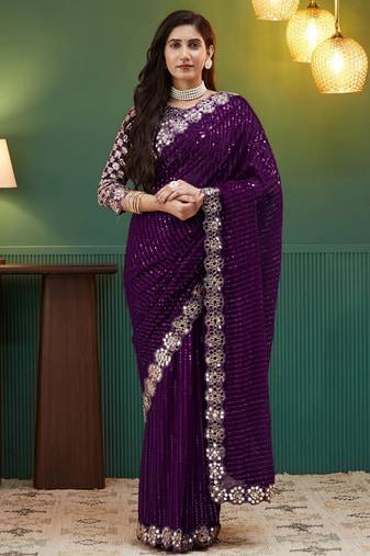 Wine georgette wedding saree